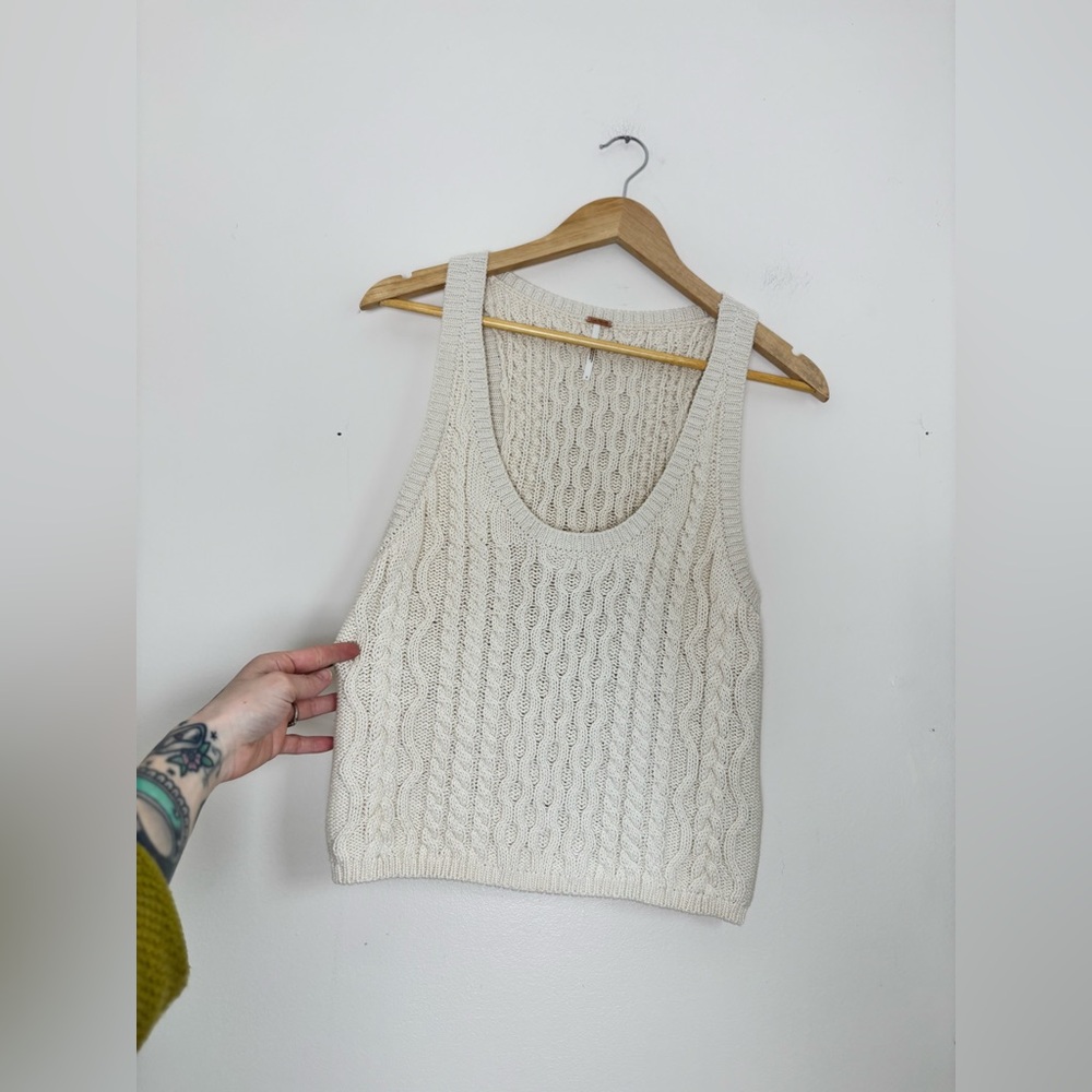 Free People High Tide Cable Tank In Ivory - Picture 4 of 9